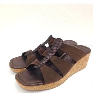 Donald PLINER 8 cork/fabric wedge slides sandals